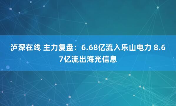 泸深在线 主力复盘：6.68亿流入乐山电力 8.67亿流出海光信息